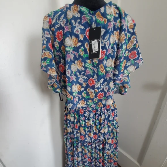 Lauren Ralph Lauren Floral Crinkle Georgette Gown - Blue Multi - Picture 5 of 5